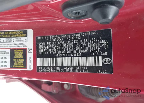 2013 Toyota Camry Le z USA, uszkodzony, nr VIN 4T1BF1FKXDU708627